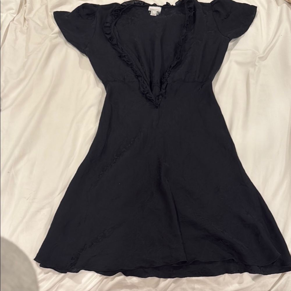 Black Ruffled Mini Sundress with Plunge Neckline
